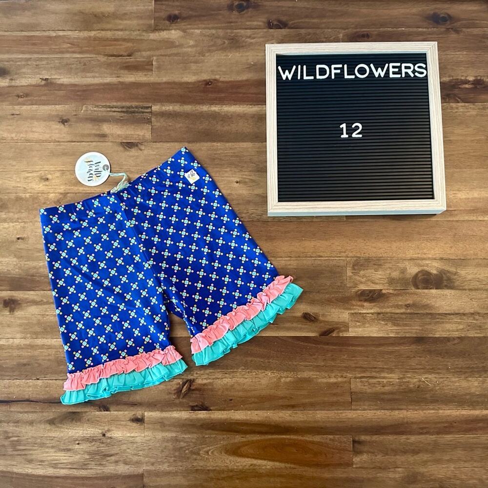 NWT Wildflowers Best Day Ever Road Trip Shorties Blue Pink Green Knit Ruffle 12